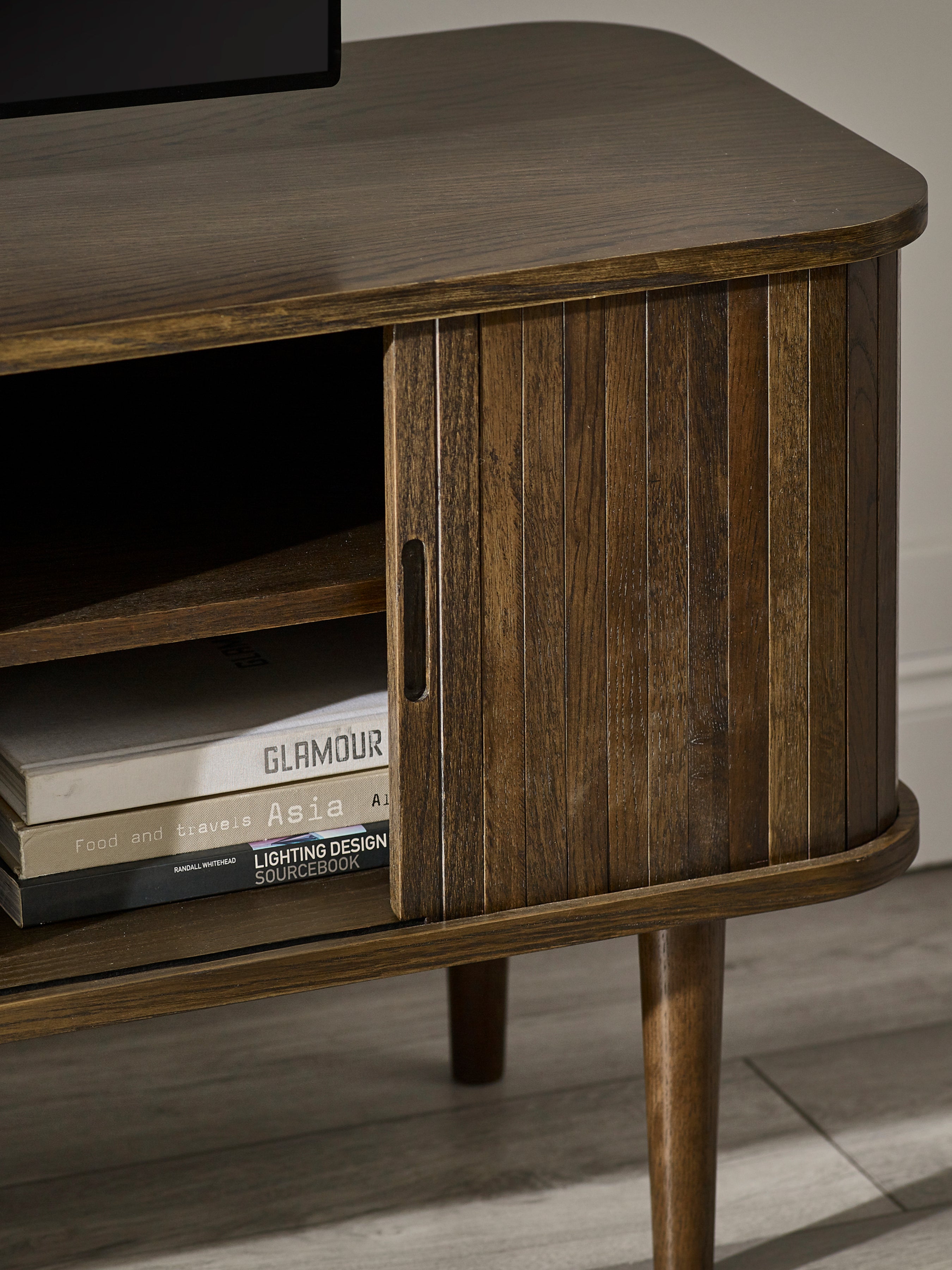 Pedra Dark Oak Wood Slatted Media Unit